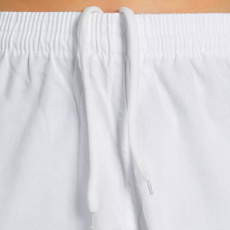 Waistband of QTKU-001 karate uniform pants featuring traditional rope drawstring for secure fit